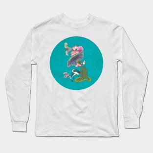 Minhwa: Lotus and Night Herons H Type (Korean traditional/folk art) Long Sleeve T-Shirt